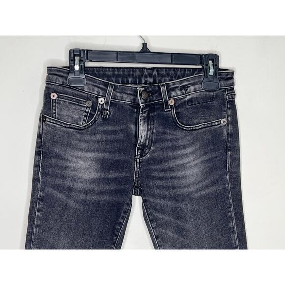 R13 Kate Mid-Rise Whiskered Denim Skinny Jeans Aiden Black Women's Size 26 - Picture 3 of 10